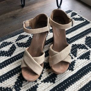 Toms Strappy Canvas Cork Wedges